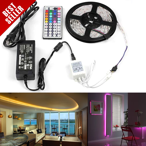 5m (16.4ft) 5050 SMD Color Changing RGB LED Light Strip Kit With 44 key Controller and Power Supply